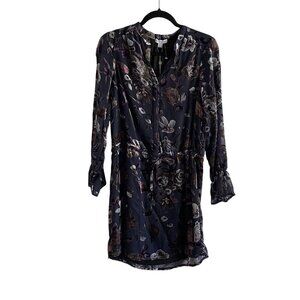 Carolina Belle Montreal Women 2 Navy Blue Floral Blouson Long Sleeve Dress NWT
